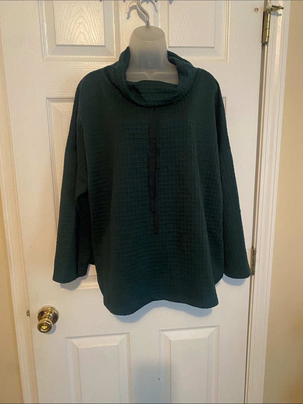 Max Studio Cozy Textured Funnel Neck Pullover - Deep Green